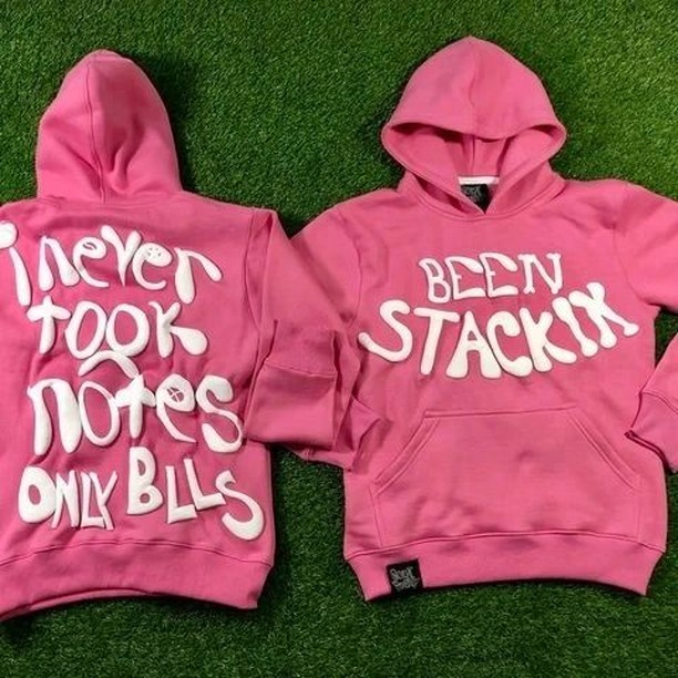 Customized Pink Puff Print Pullover Hoodie