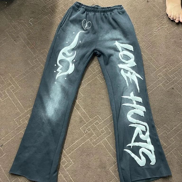 Customized Acid Wash Flared Trouser with Puff Printing