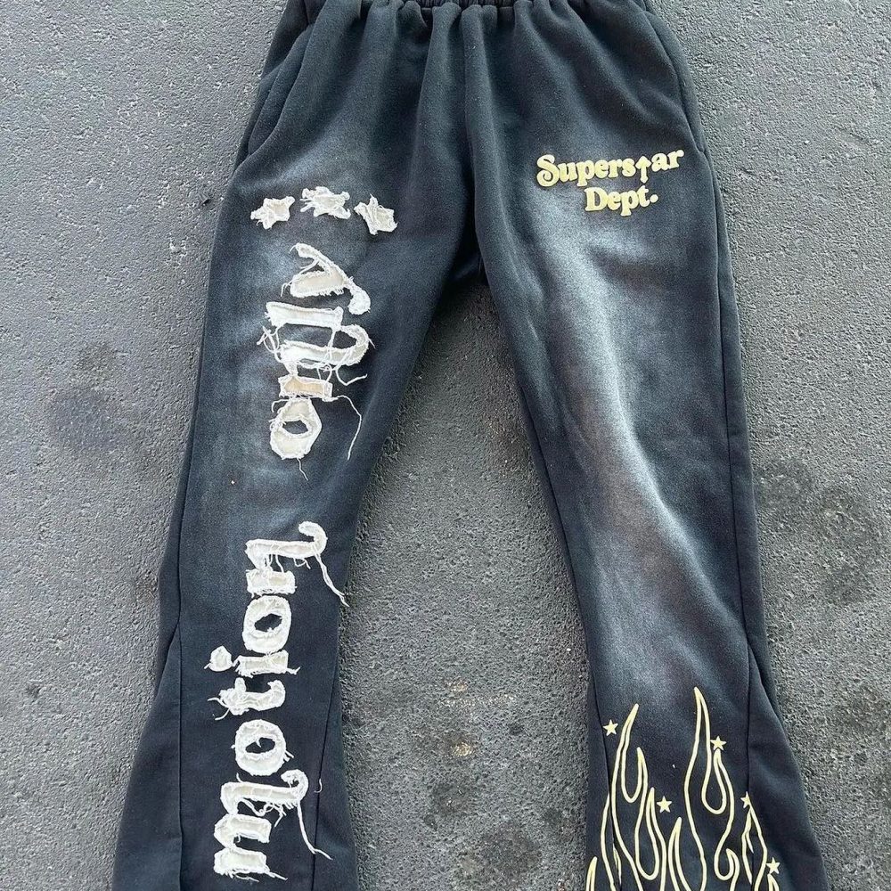 Customized Acid Wash Flared Trouser with Puff Printing